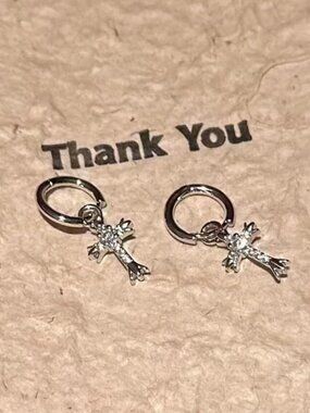 MOS COLLECTION Silver CZ Cross Huggie Hoop Earrings Gothic Cross Dangle Earrings